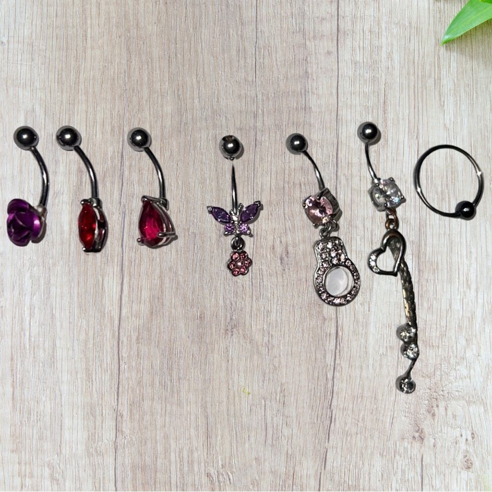 7 Belly Button Ring Lot From Stainless Steel to Sterling Silver